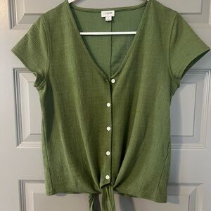 J.Crew Green Button-Down Tie-Front Top Size Small